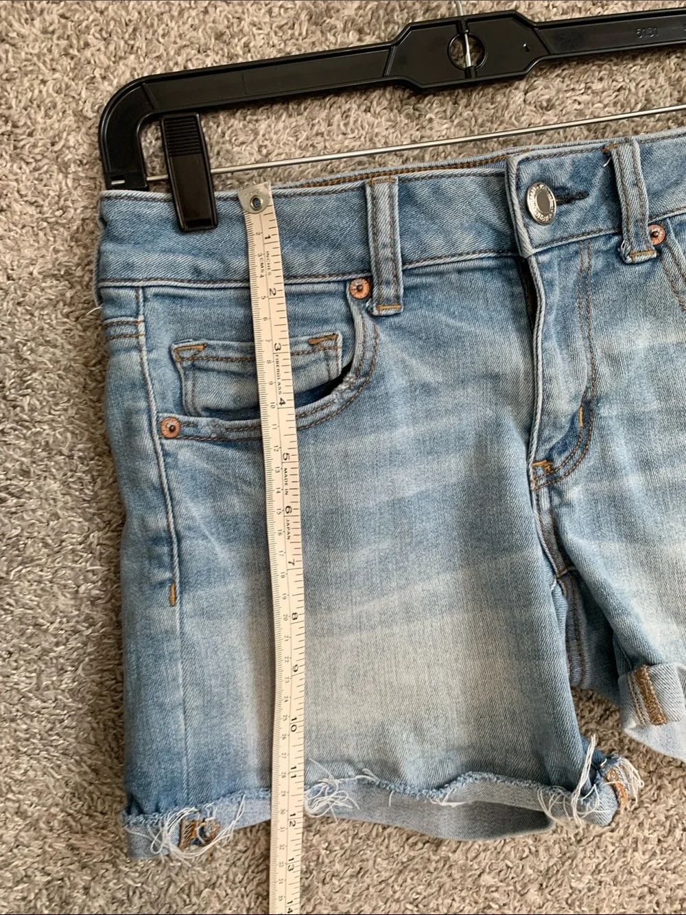 American Eagle Super Super Stretch Light Blue Denim Midi Shorts